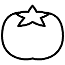 Simple line drawing of a tomato with a star on top for vegan